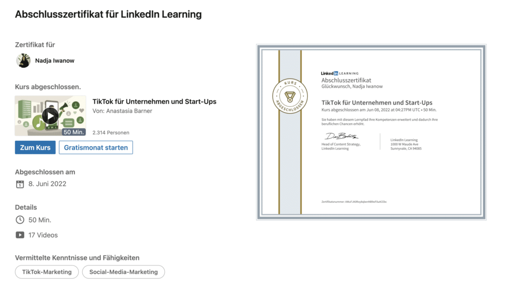 LinkedIn Learning Zertifkate KarriereGuide